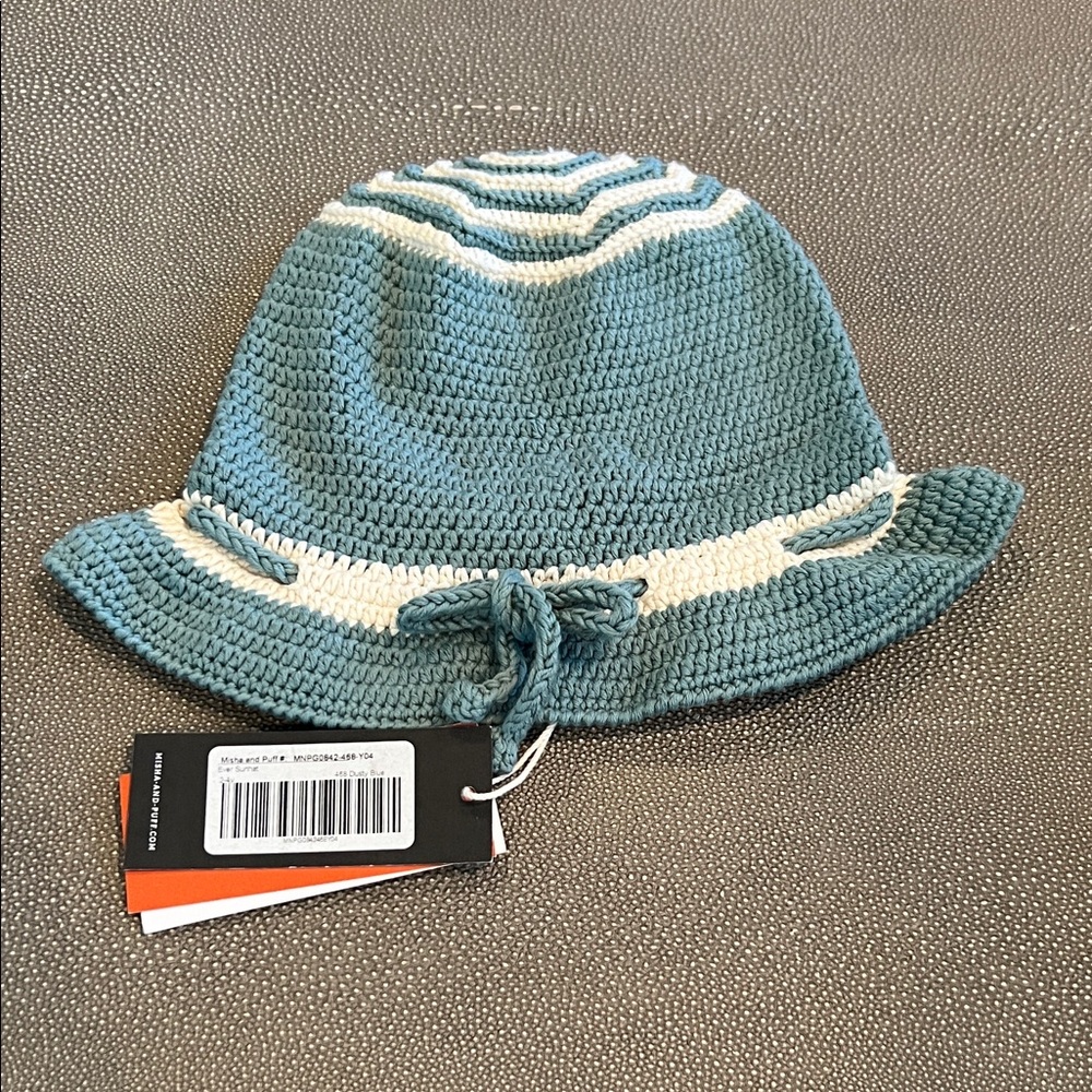 Misha And Puff Dusty Blue and White Kids Crochet Hat